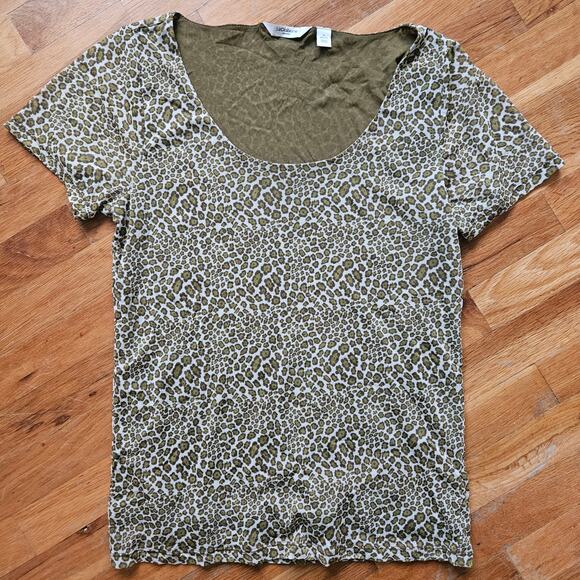 Liz Claiborne Top Womens XL Leopard Print Sheer‎ Mesh Y2K Fitted Scoop Neck - Picture 5 of 10